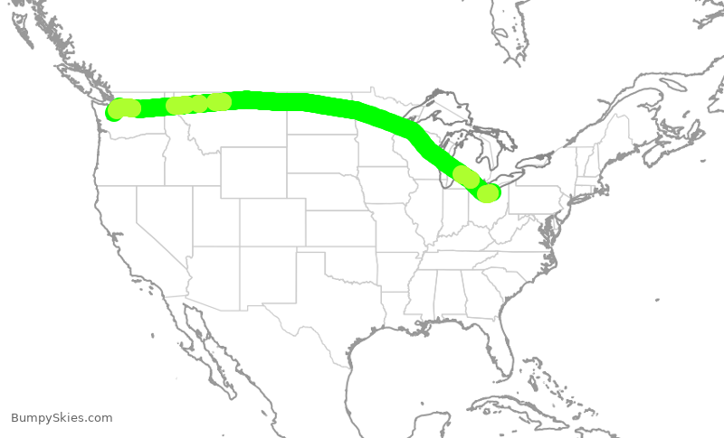 Turbulence forecast map for ASA216, CLE to SEA