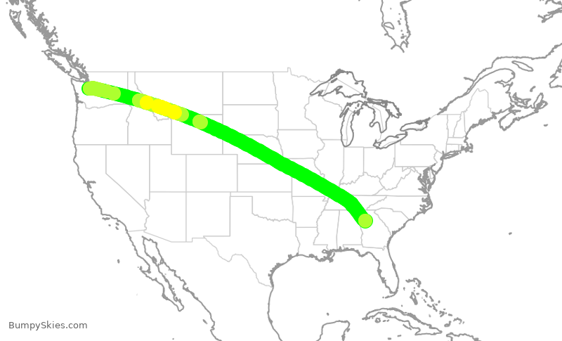 Turbulence forecast map for ASA217, SEA to ATL