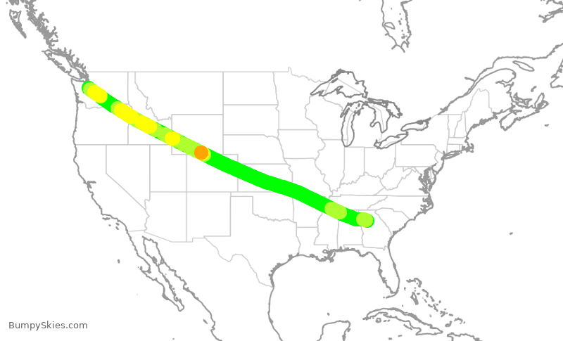 Turbulence forecast map for ASA218, ATL to SEA