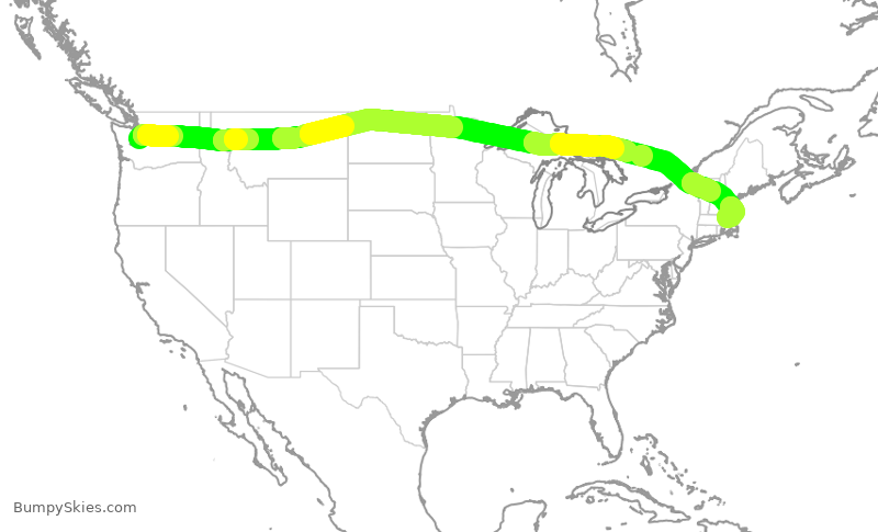 Turbulence forecast map for ASA219, SEA to BOS