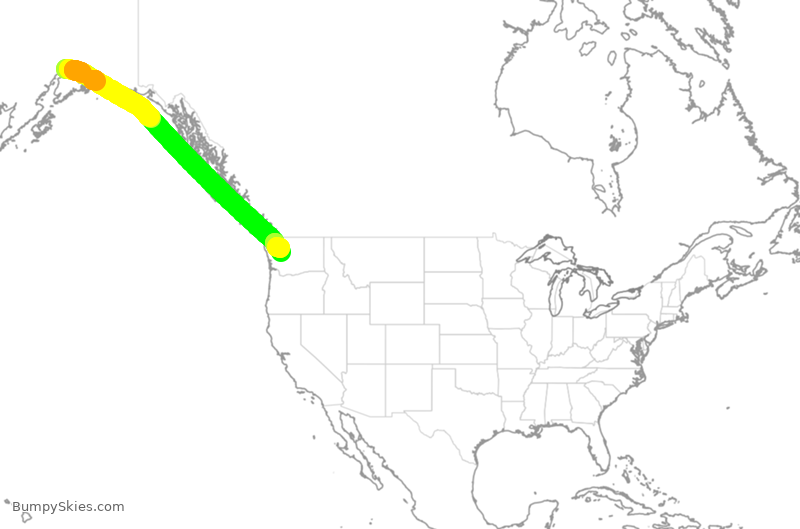 Turbulence forecast map for ASA220, ANC to SEA