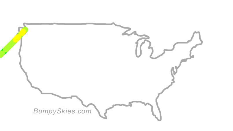 Map of continental US with illustrated flight path and turbulence forecast (described in text below)