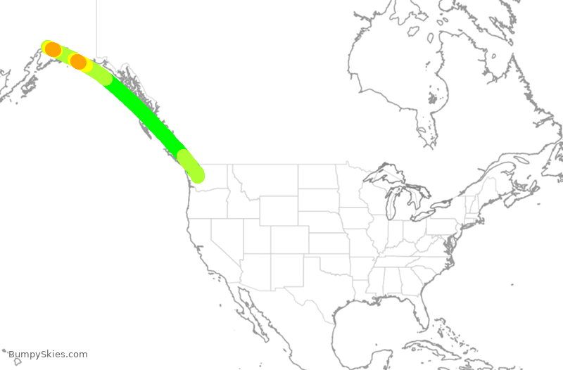 Turbulence forecast map for ASA221, ANC to SEA