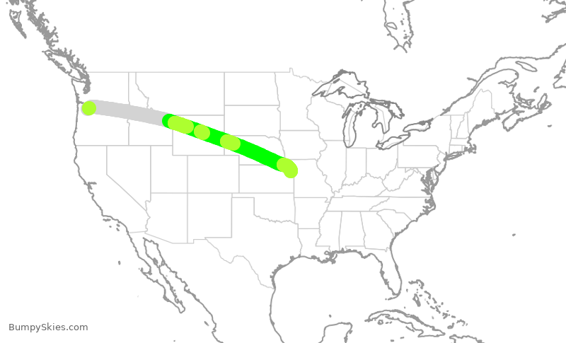 Turbulence forecast map for ASA225, PDX to MCI