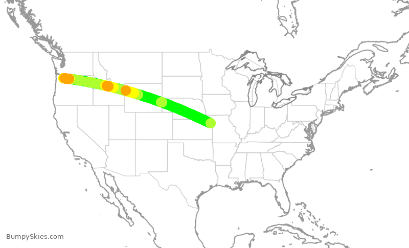 Turbulence forecast map for ASA226, MCI to PDX