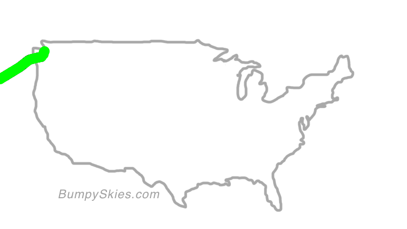 Map of continental US with illustrated flight path and turbulence forecast (described in text below)