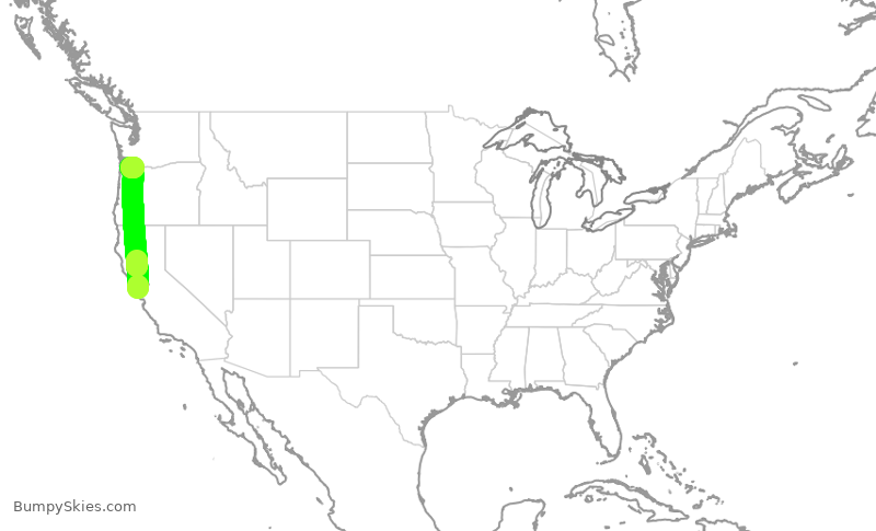 Turbulence forecast map for ASA235, SFO to PDX