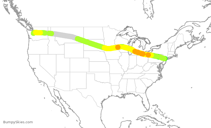 Turbulence forecast map for ASA239, SEA to EWR