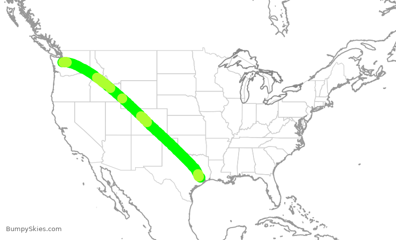Turbulence forecast map for ASA240, SEA to IAH
