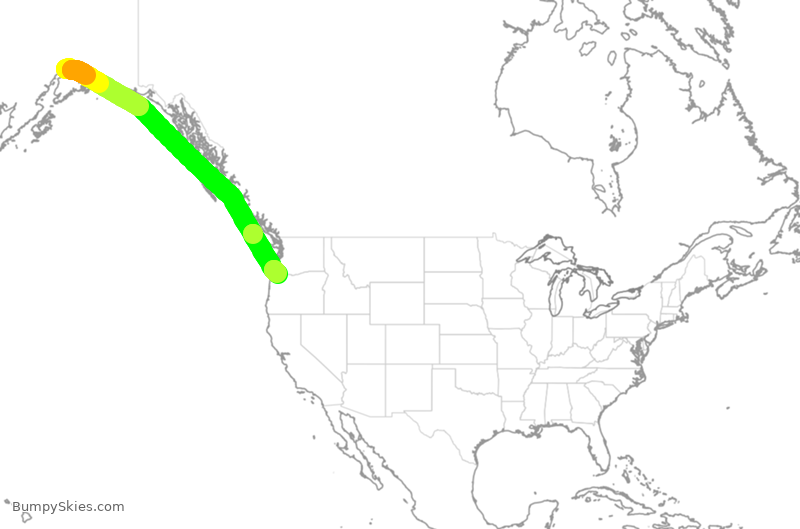 Turbulence forecast map for ASA240, ANC to PDX