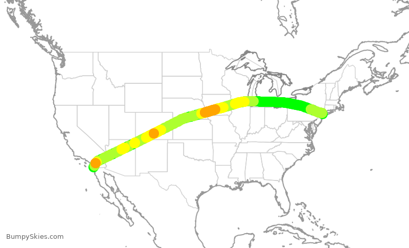 Turbulence forecast map for ASA24, SAN to JFK