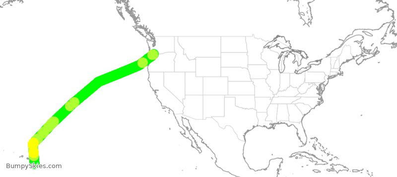 Turbulence forecast map for ASA253, HKO to PDX