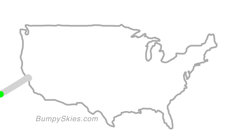 Map of continental US with illustrated flight path and turbulence forecast (described in text below)