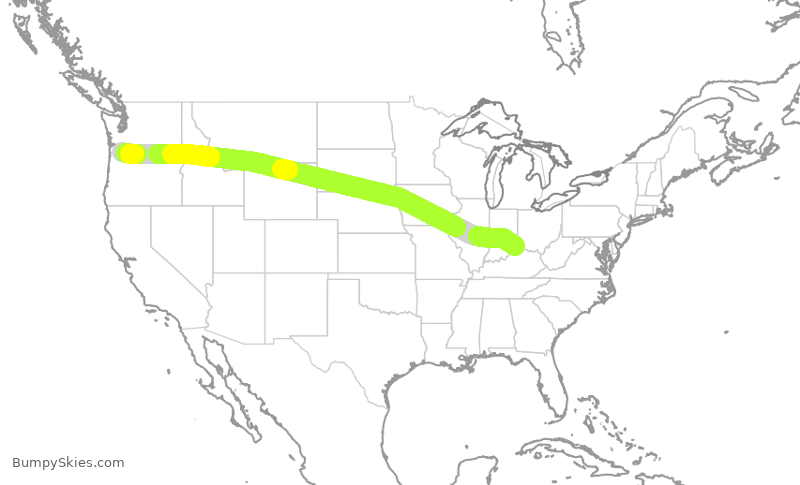 Turbulence forecast map for ASA2602, CVG to PDX