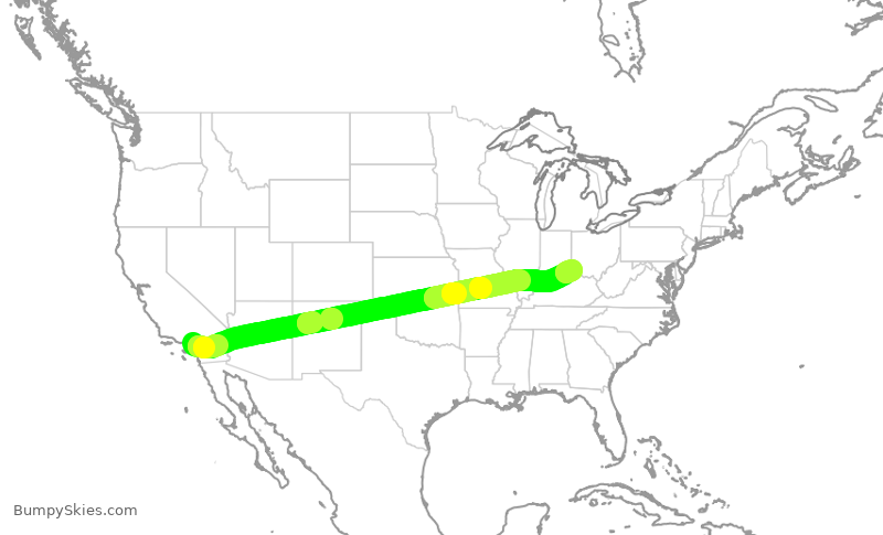 Turbulence forecast map for ASA2605, ONT to CVG
