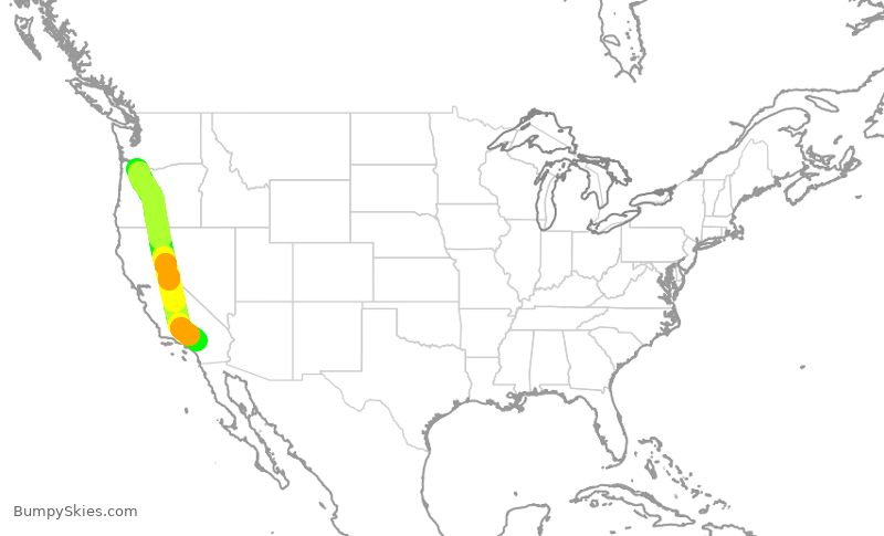 Turbulence forecast map for ASA2607, PDX to SBD