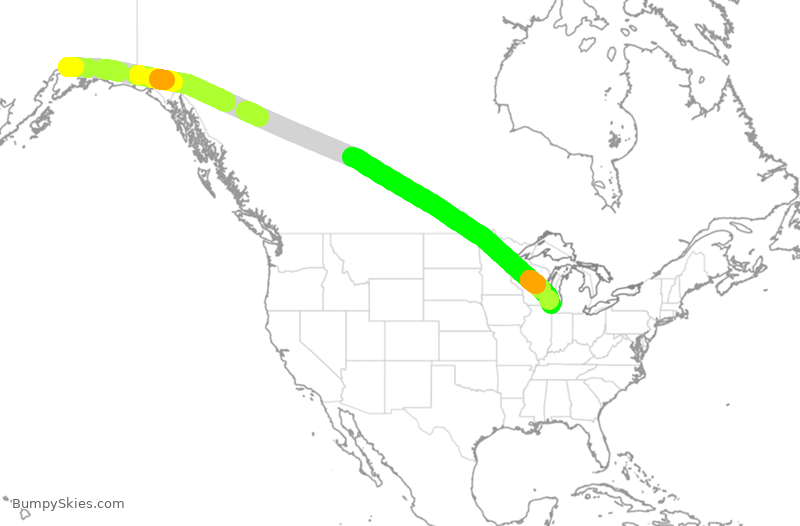 Turbulence forecast map for ASA260, ANC to ORD