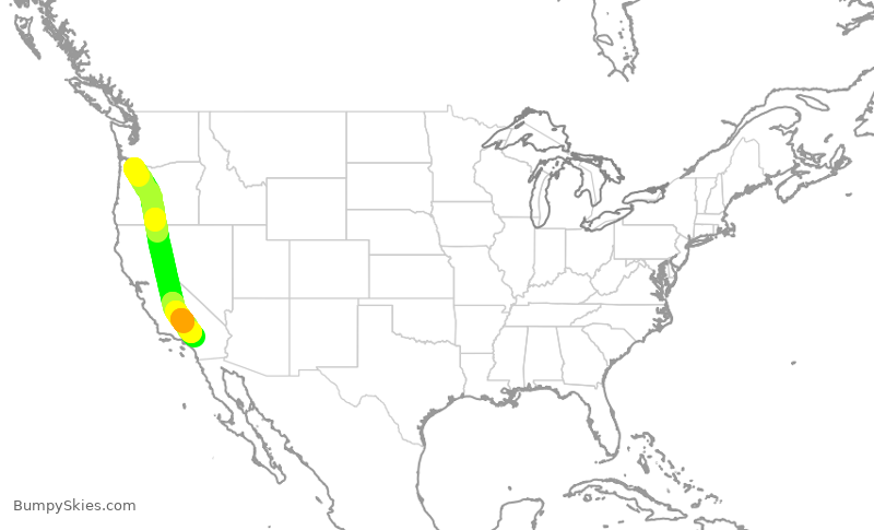 Turbulence forecast map for ASA2612, PDX to SBD