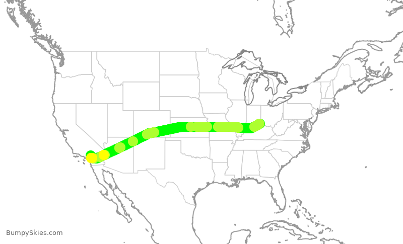 Turbulence forecast map for ASA2616, SBD to CVG