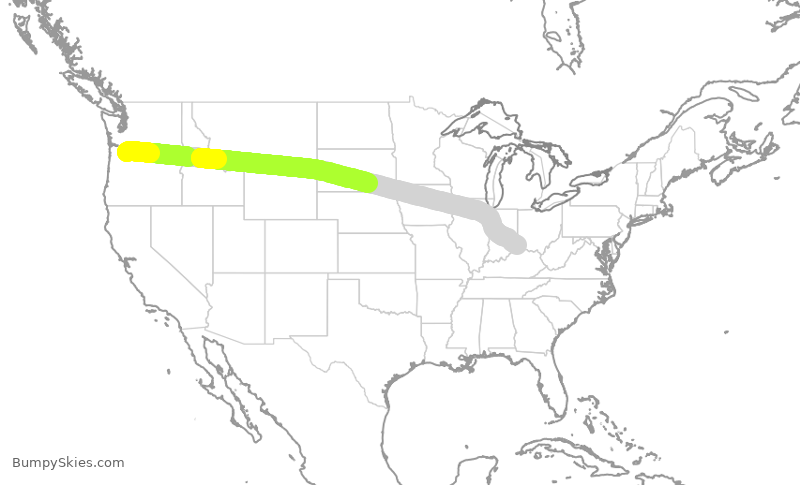 Turbulence forecast map for ASA2619, PDX to CVG