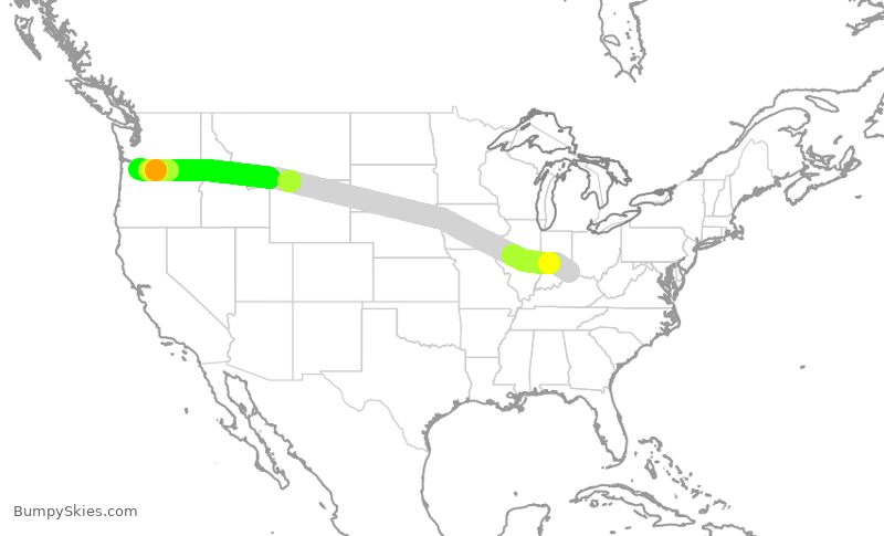 Turbulence forecast map for ASA2627, CVG to PDX