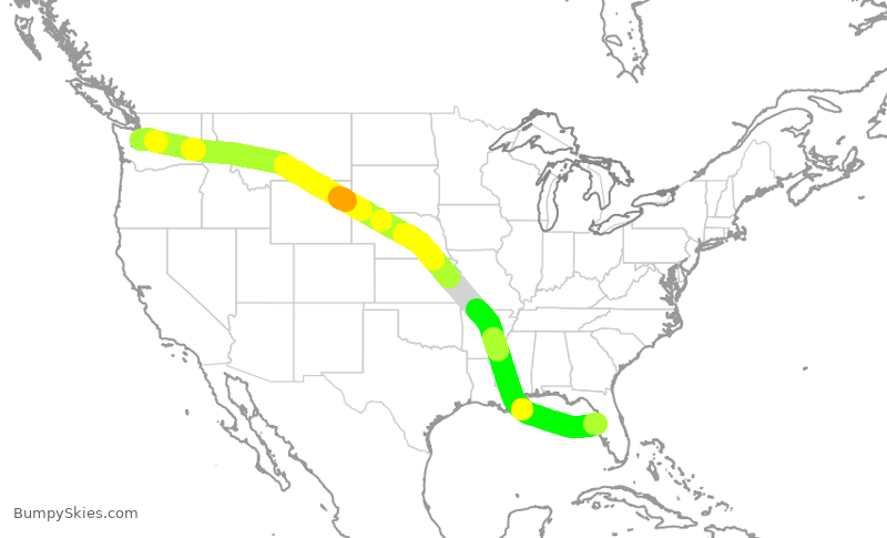 Turbulence forecast map for ASA262, SEA to TPA