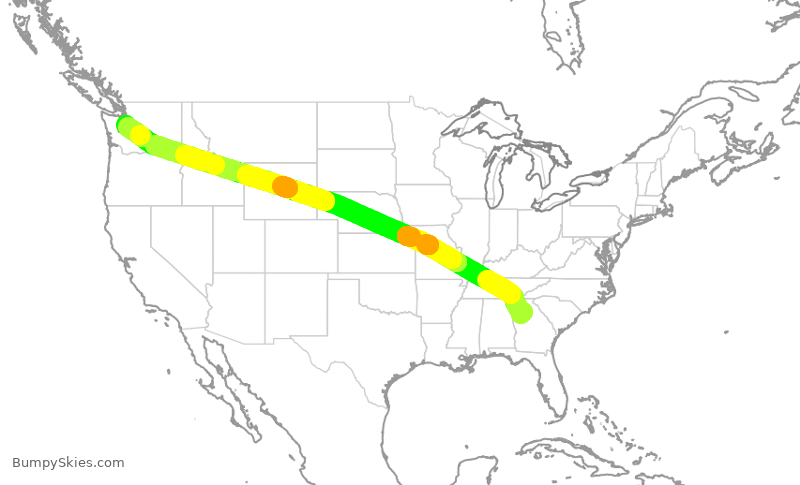 Turbulence forecast map for ASA263, ATL to SEA