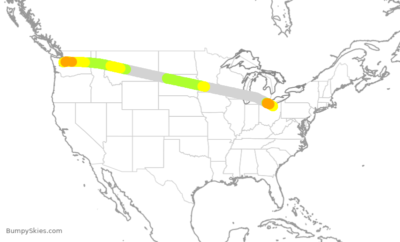 Turbulence forecast map for ASA269, SEA to CLE