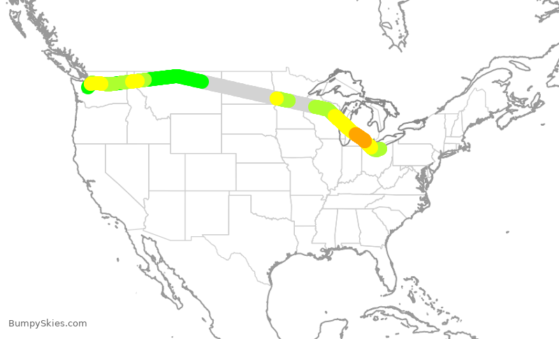 Turbulence forecast map for ASA274, CLE to SEA