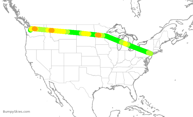 Turbulence forecast map for ASA280, EWR to SEA