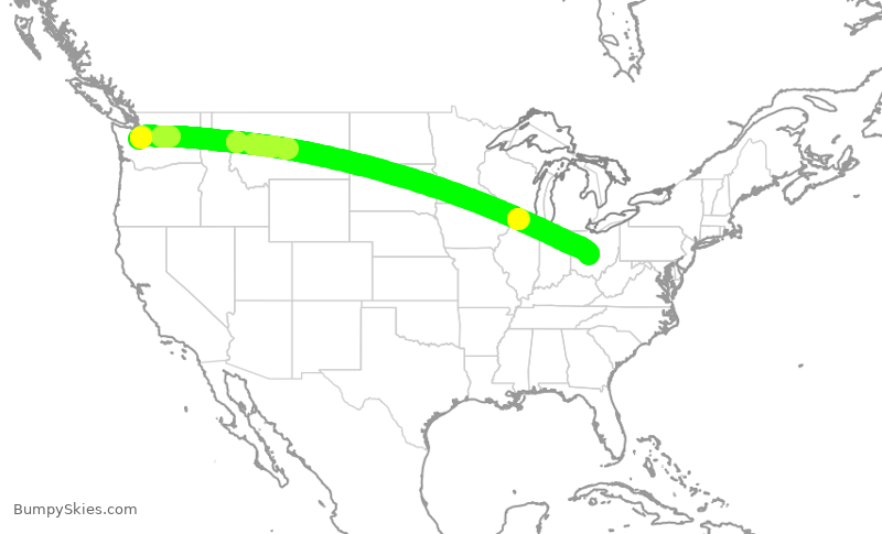 Turbulence forecast map for ASA280, SEA to CMH
