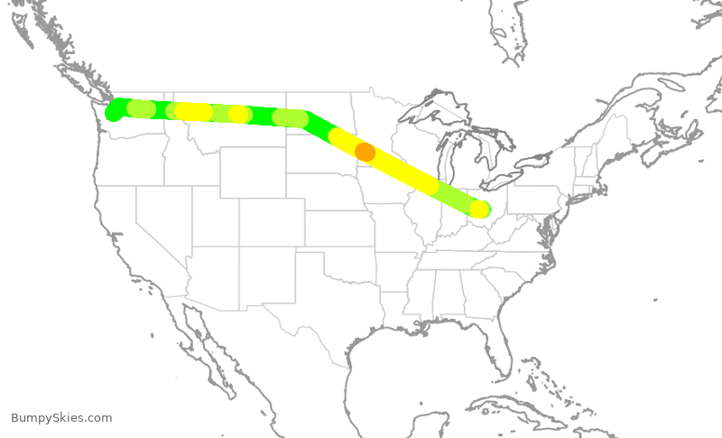 Turbulence forecast map for ASA283, CMH to SEA