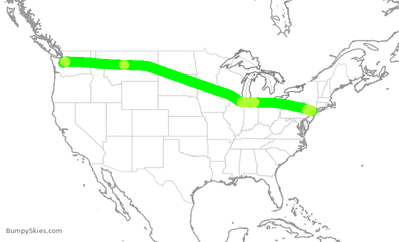 Turbulence forecast map for ASA286, SEA to EWR