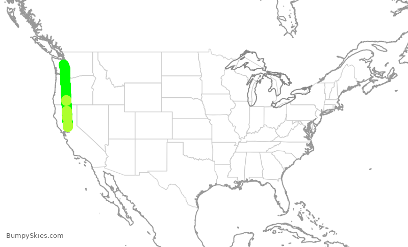 Turbulence forecast map for ASA288, SEA to SMF