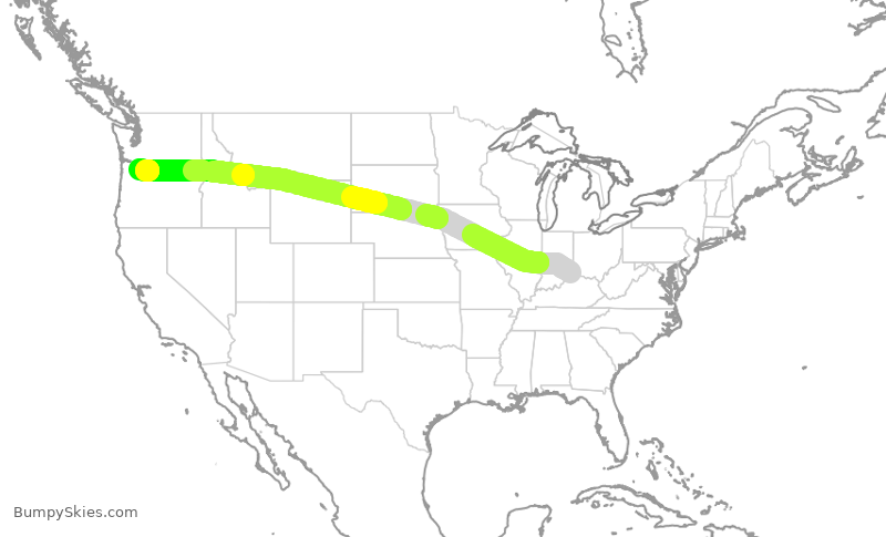 Turbulence forecast map for ASA2890, CVG to PDX