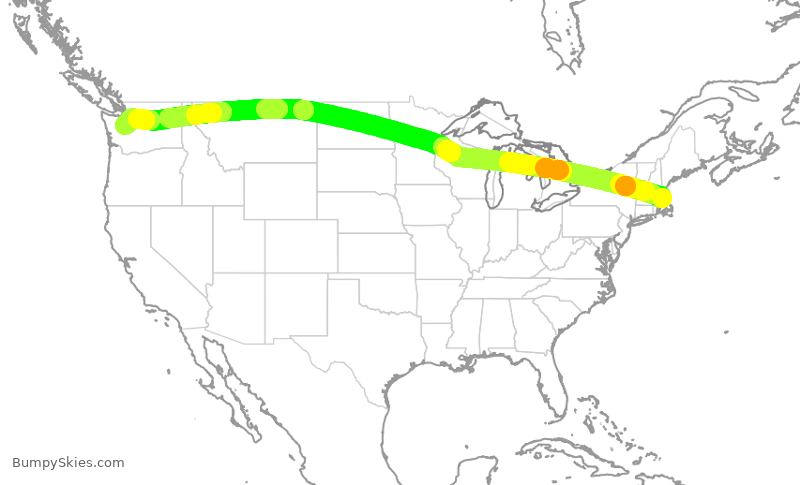Turbulence forecast map for ASA289, BOS to SEA