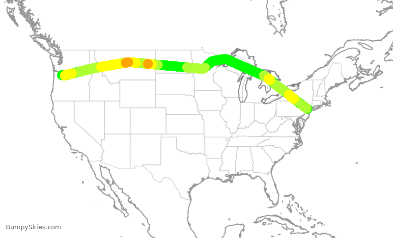 Turbulence forecast map for ASA290, EWR to PDX