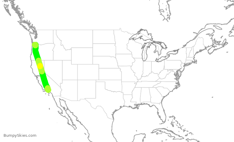Turbulence forecast map for ASA293, BUR to PDX