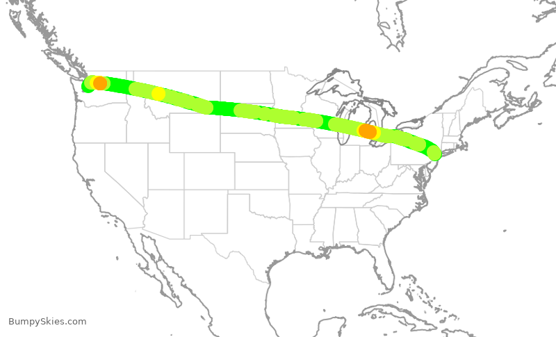 Turbulence forecast map for ASA296, EWR to SEA