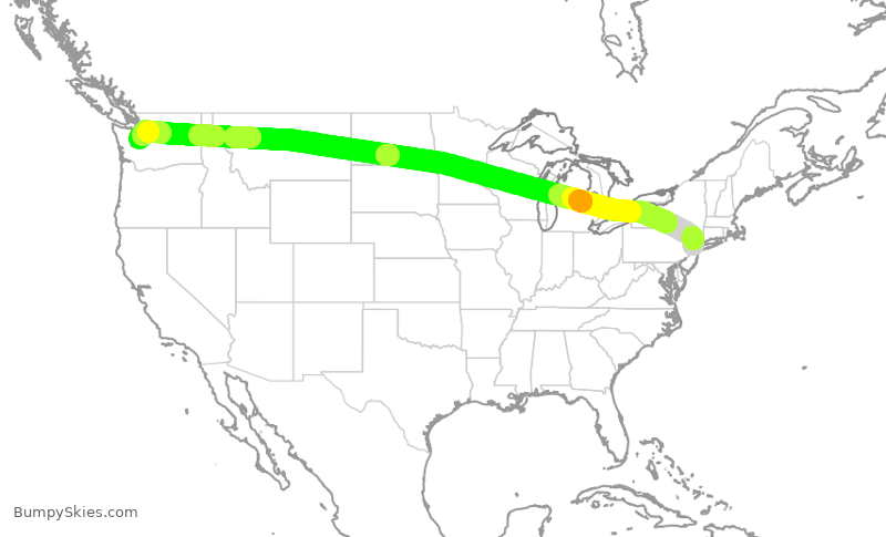 Turbulence forecast map for ASA299, EWR to SEA