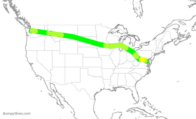 Turbulence forecast map for ASA2, SEA to DCA