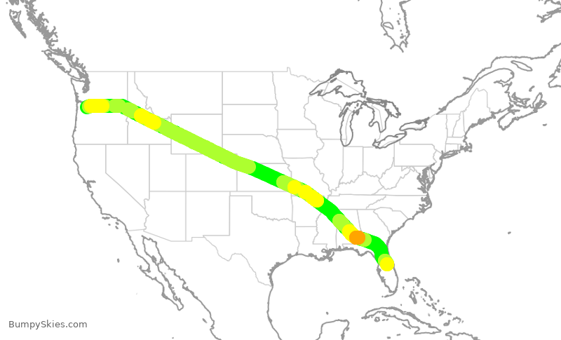 Turbulence forecast map for ASA300, PDX to MCO