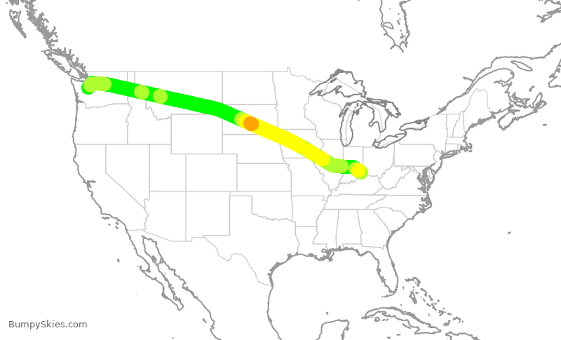 Turbulence forecast map for ASA302, CVG to SEA