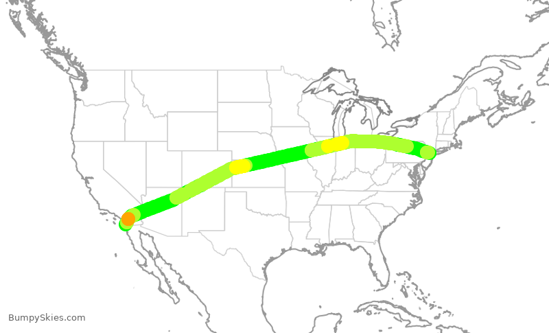 Turbulence forecast map for ASA302, SAN to EWR