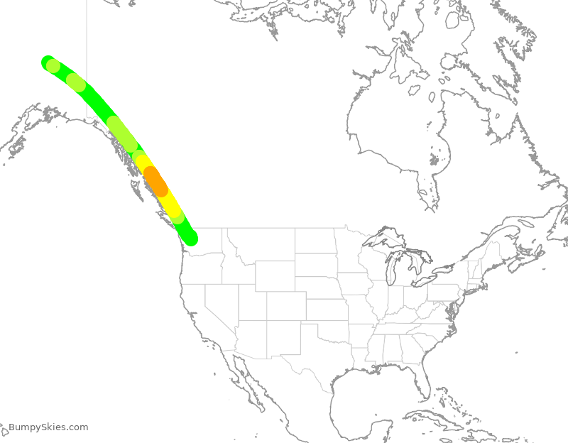 Turbulence forecast map for ASA302, FAI to SEA
