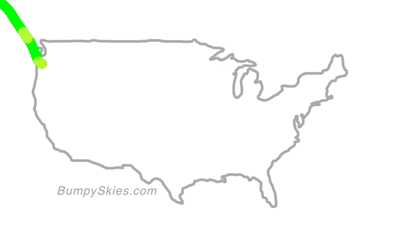 Map of continental US with illustrated flight path and turbulence forecast (described in text below)