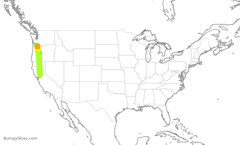 Turbulence forecast map for ASA303, PDX to SMF