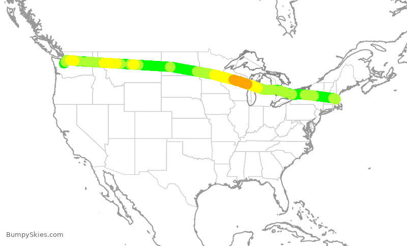 Turbulence forecast map for ASA304, BOS to SEA