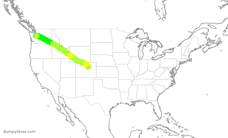 Turbulence forecast map for ASA304, SEA to DEN