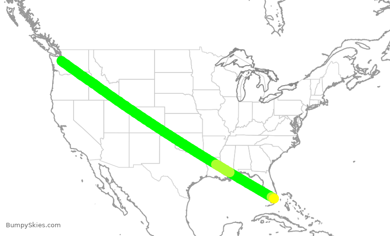 Turbulence forecast map for ASA305, MIA to SEA